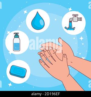 Global handswashing day and hands washing with soap bubbles vector ...