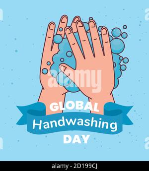 Global handswashing day and hands washing with soap bubbles vector design Stock Vector