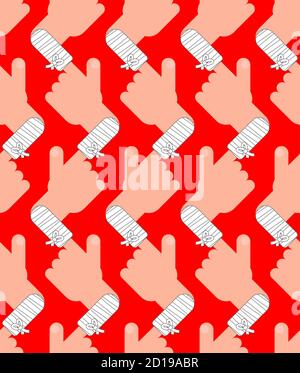 Bandaged finger pattern seamless. Injury finger background. vector texture Stock Vector