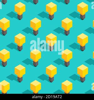 Isometric light bulb pattern seamless. bulb lamps background Stock Vector