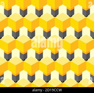 Isometric light bulb pattern seamless. bulb lamps background Stock Vector