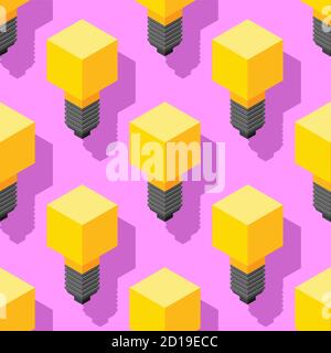 Isometric light bulb pattern seamless. bulb lamps background Stock Vector