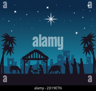 classic christmas nativity 3 wise men on riding camels silhouette side ...
