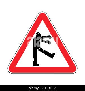 Attention Zombie. Warning red road sign. Caution Dead man monster walks Stock Vector