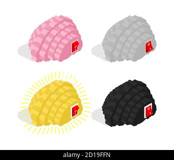 Brain and switch set. Switching off and on brains. vector illustration Stock Vector