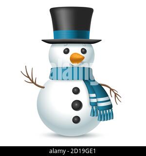 Christmas snowman with top-hat and scarf isolated on white background. Vector illustration Stock Vector