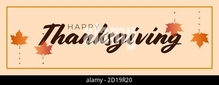 vector hand drawn thanksgiving lettering greeting phrase - happy thanksgiving day - with leaves and shiny flares. Stock Vector