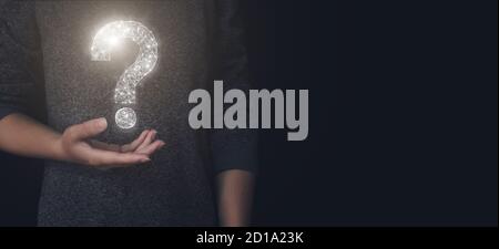 Hand hold drawn question marks. Low poly Stock Photo