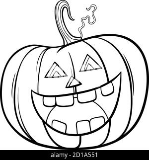Black and White Cartoon Illustration of Halloween Jack-O'-Lantern Pumpkin Character Coloring Book Page Stock Vector