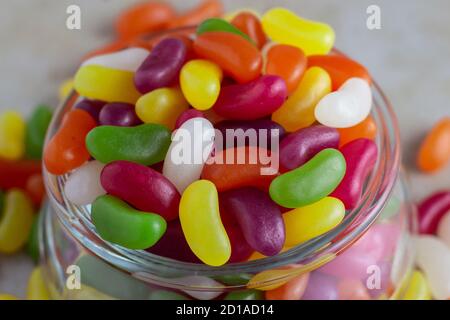 Colourful jelly beans in a jar Stock Photo
