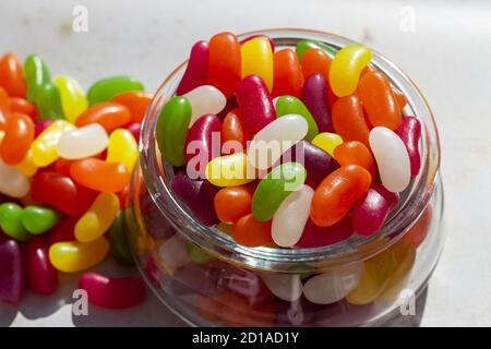 Colourful jelly beans in a jar Stock Photo
