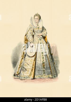 Elizabeth I (1533-1603) On Engraving From The 1800s. Queen Of England 