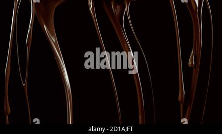 Splashing melted chocolate isolated on black background Stock Photo