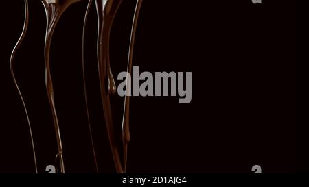 Splashing melted chocolate isolated on black background Stock Photo