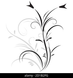 Drawing vector graphics with a floral pattern element for design. Abstract black and gray flower natural design isolated on white background Stock Vector
