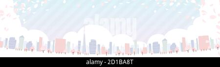 Cityscape of the city in Spring. Horizontal size.Vector art that is easy to edit. Stock Vector