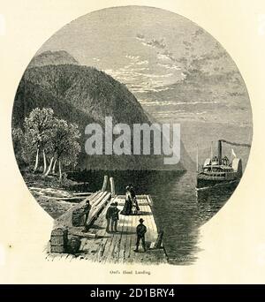 Antique engraving of Owl's Head, a hill in Quebec, Canada. Illustration published in Picturesque America or the Land We Live In (D. Appleton & Co., Ne Stock Photo