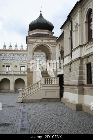 Courtyard of Krasiczyn castle (Zamek w Krasiczynie) near Przemysl. Poland Stock Photo