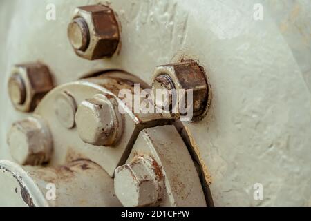 Close-up of bolts on a tractor wheel Stock Photo