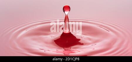 Drop photography in a water basin with flash system and colorful colored foils. Stock Photo
