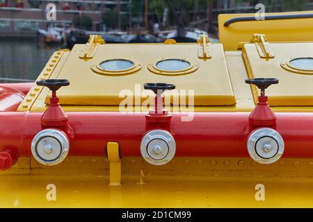 Fire fighting equipment on a ship Stock Photo