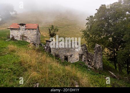 Ruins of old alpine buildings. Impressions in the Ticino Muggio Valley, Breggia, Switzerland Stock Photo