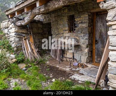 Ruins of old alpine buildings. Impressions in the Ticino Muggio Valley, Breggia, Switzerland Stock Photo