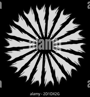 Radial element with grungy, grunge radiating lines. Burst, starburst, sunburst with grungy spokes Stock Vector