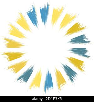 Radial element with grungy, grunge radiating lines. Burst, starburst, sunburst with grungy spokes Stock Vector