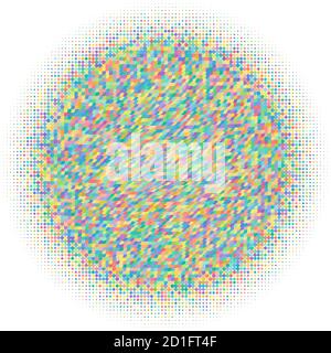 Random colorful dots halftone (half-tone) element. Dotted, circles, speckles and freckles vector illustration. Stipple-stippling design Stock Vector