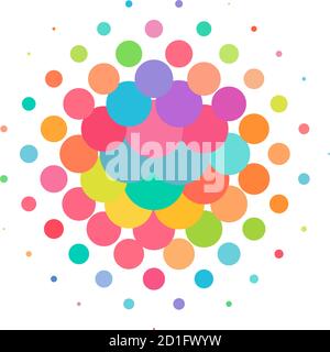 Random colorful dots halftone (half-tone) element. Dotted, circles, speckles and freckles vector illustration. Stipple-stippling design Stock Vector