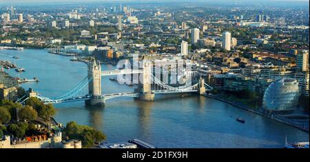 Aerial panoramic cityscape view of London and the River Thames, England