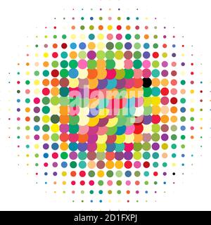 Random colorful dots halftone (half-tone) element. Dotted, circles, speckles and freckles vector illustration. Stipple-stippling design Stock Vector