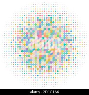 Random colorful dots halftone (half-tone) element. Dotted, circles, speckles and freckles vector illustration. Stipple-stippling design Stock Vector