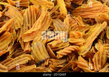 Food background of closeup of sweet potato chips snack food Stock Photo