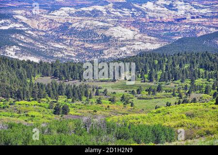 Boulder Mountain Homestead Overlook views from Scenic Byway Highway 12 near Grand Staircase-Escalante National Monument between Boulder and Torrey off Stock Photo