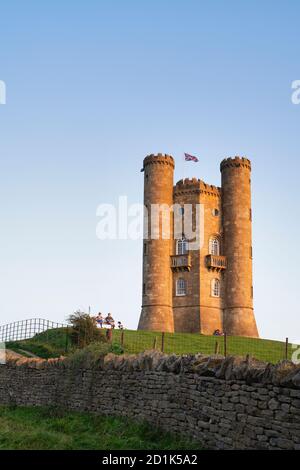 Broadway Tower at sunset in early autumn along the cotswold way. Broadway, Cotswolds, Worcestershire, England Stock Photo