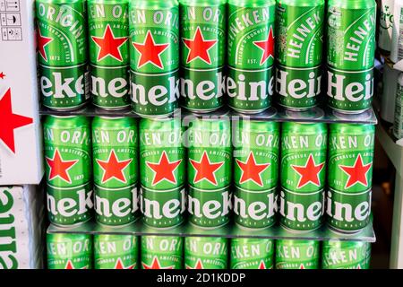 Shenzhen, China. 05th Oct, 2020. Cans of Heineken beer seen in a supermarket. Credit: SOPA Images Limited/Alamy Live News Stock Photo