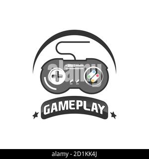 Game gaming esport logo design, joystick controller keypad and shield vector icon Stock Vector