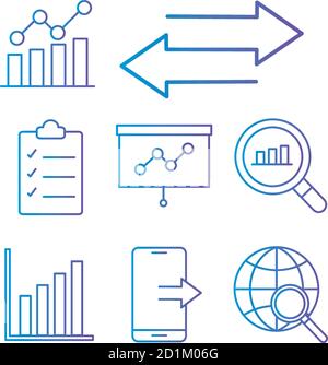 Data analysis gradient style icon set vector design Stock Vector
