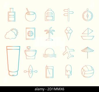 summer gradient style icons collection vector design Stock Vector