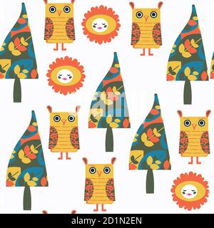 Abstract owls vector seamless pattern, It is located in swatch menu Stock Vector