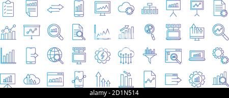 Data analysis gradient style symbol set vector design Stock Vector