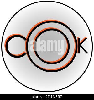 art minimal lettering logo for cooking rounded shape with orange elements Stock Vector