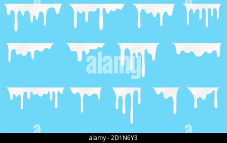 White melt drips or liquid sauce and milk drops. White liquid or melted chocolate drips, milk current paint Stock Vector