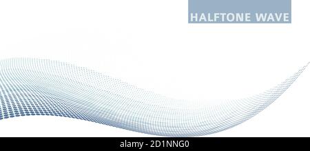 Abstract blue gray dotted wave with halftone effect on white background. Vector graphics Stock Vector