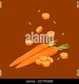 Fresh vegetable Carrot falling vector in brown background Stock Vector