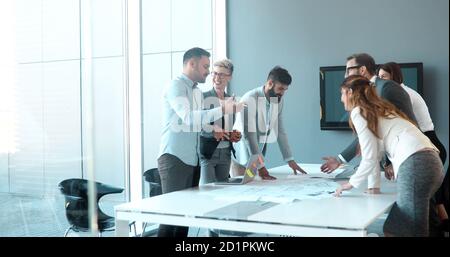 Perspective businesspeople having meeting in conference room Stock Photo
