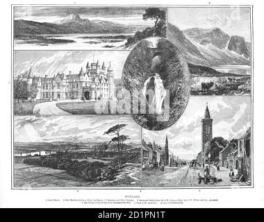 A late 19th Century collage illustrating various landmarks in Scotland Stock Photo