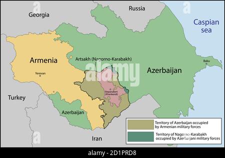 Artsakh or the Republic of Nagorno-Karabakh is a partially recognized country in the South Caucasus Stock Vector